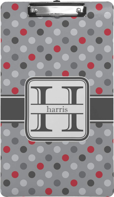Personalized Red & Gray Polka Dots Clipboard (Legal Size)