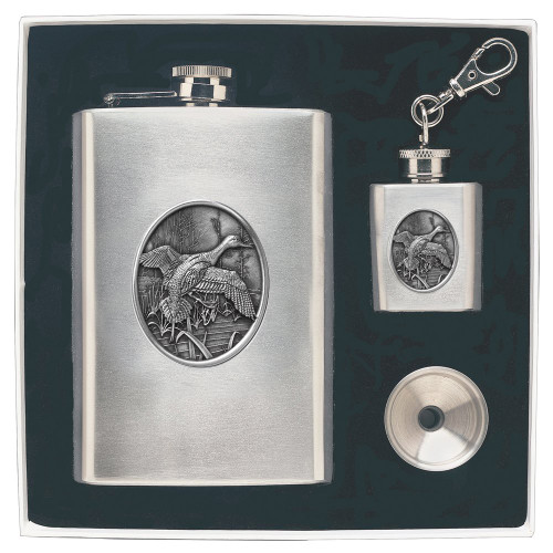 CMC Heritage Pewter Wildlife Mallard Duck Flask Set, One Size