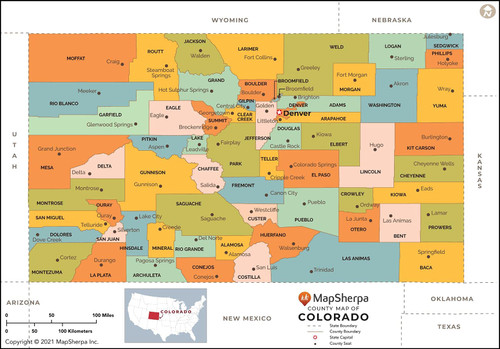 Colorado Counties Map - Standard - 36" x 25.25" Laminated
