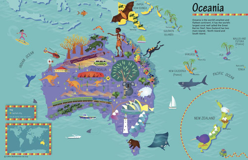 Collins Children's Oceania Wall Map - 30 x 19.5 inches - Laminated