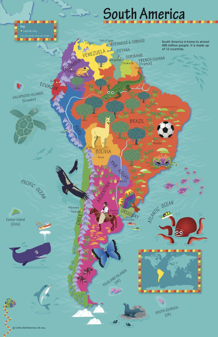 Collins Children's South America Wall Map 19.5 x 30 inches - Laminated