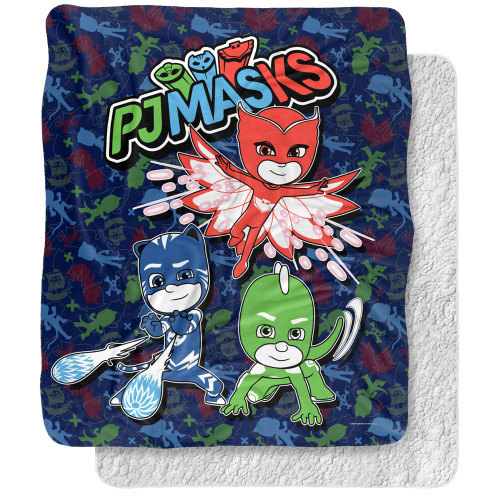 PJ Masks Blanket, 50"x60" PJ Group Attack Silky Touch Sherpa Back Super Soft Throw Blanket