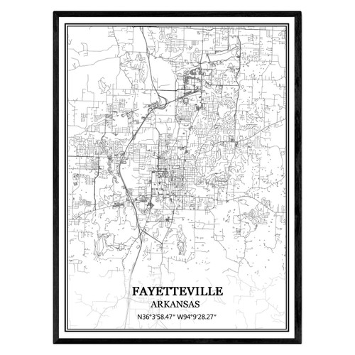 TANOKCRS Fayetteville Arkansas USA America Map Wall Art Canvas Print Poster Artwork Unframed Modern Black and White Map Souvenir Gift Home Decor 24x36 in