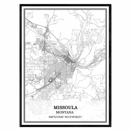 TANOKCRS Missoula Montana USA America Map Wall Art Canvas Print Poster Artwork Unframed Modern Black and White Map Souvenir Gift Home Decor 24x36 in