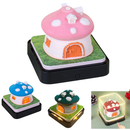 RSLIPIN 2024 Time Piece Calendar Memo Pad 3D Notes Notepad Mushroom Decoration Creative Desk Calendar DIY Paper Art Mushroom House Sculpture Gift (Pink)