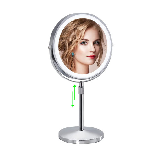 Lighted Makeup Mirror with 3 Color Lights, Height Adjustable,10x Rechargeable Magnifying Mirror with Light,Light Up Mirror with Magnification,Led Cosmetic Vanity Mirror with Touch Control,Silver