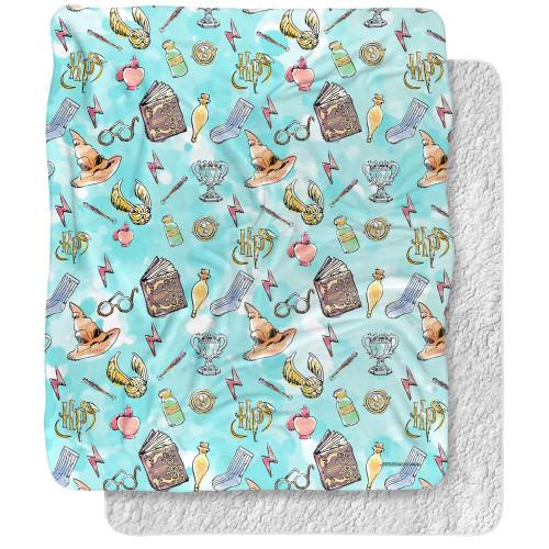 Harry Potter Blanket, 50"x60", Water Color Pattern Silky Touch Sherpa Back Super Soft Throw Blanket