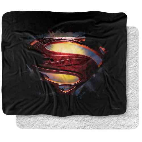 Superman Blanket, 50"x60", Man of Steel Grungy Shield Silky Touch Sherpa Back Super Soft Throw Blanket