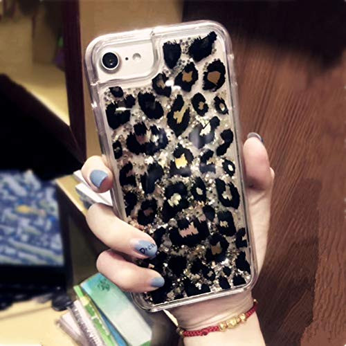 iPhone 7 Case, iPhone 8 Case,Ebetterr Leopard Sparkle Glitter Bling Liquid Case for Girls Women,Flowing Liquid Floating Soft TPU Bumper Hard Clear Case Phone Cover for Apple iPhone 7/ iPhone 8