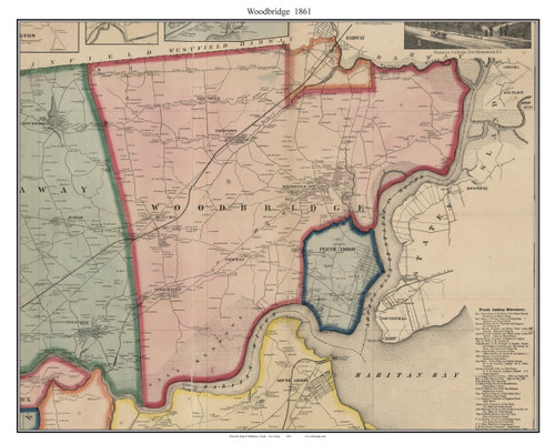 Woodbridge 1861 Old Town Map with Homeowner Names New Jersey - Reprint Genealogy - Middlesex County NJ TM 16x20
