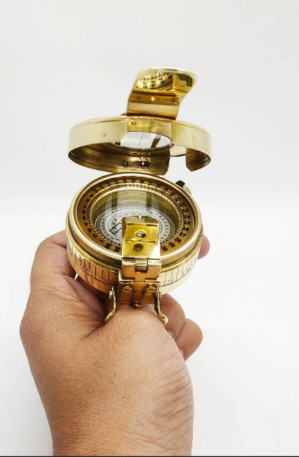 R.K GLOCAL ENTERPRISES 3" Maritime Polished Brass Nautical British Prismatic Military Pocket Compass
