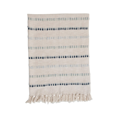 Creative Co-Op Woven Cotton Embroidered Fringe Blanket Throw, Single, Multicolor