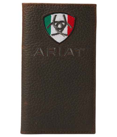 ARIAT Men's Rodeo Wallet Mexican Flag Logo, Brown