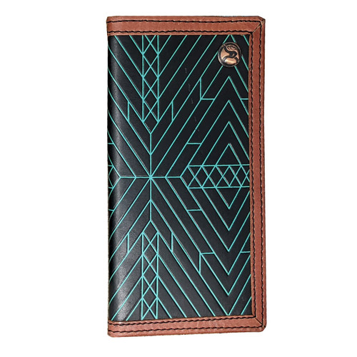 HOOEY Leather Men's Rodeo Wallet (Aztec Embossed - Turquoise)