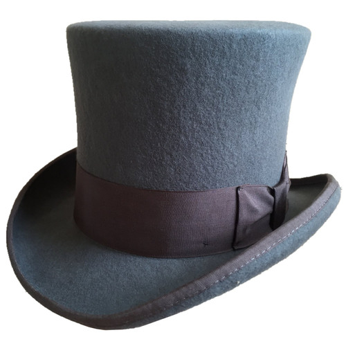Wool Felt Top Hat Victorian Mad Hatter 7" Tall Gentlemen Magic Topper Hats (Grey, L= 59cm (7 3/8); 23")