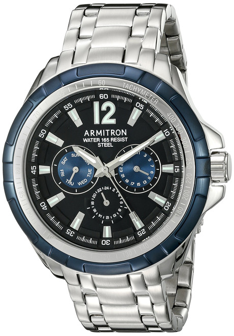Armitron Men's 20/5095BKBL Multi-Function Dial Silver-Tone Bracelet Watch