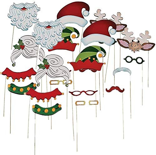 Christmas Santa & Elf Stick Costume Photo Booth Props - 24 pcs