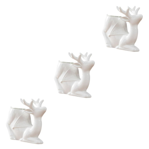 Happyyami 3pcs Fawn White Porcelain Succulent Flower Pot Cactus Planter Mini pots Cactus pots Animal Flower Pot Ceramic Animal Planter Ceramic planters Cartoon Ceramic Planter Hydroponics