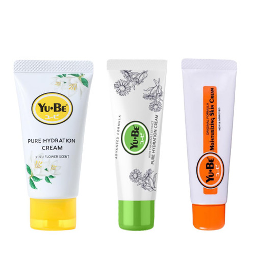 Yu-Be Ultra Hydration Trio | Japanese Skincare | Skin Moisturizer Set with Yuzu Pure Hydration Cream, Advanced Formula Fragrance Free Cream, & Moisturizing Skin Cream | Vegan Hypoallergenic Skin Cream