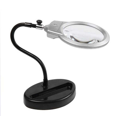 Magnifiers, Large Magnifying Glass Stand 2.25X 5X Desktop Magnifier with Led Jumbo Lens Hands Free Magnifying with Light for Reading Inspection Solden