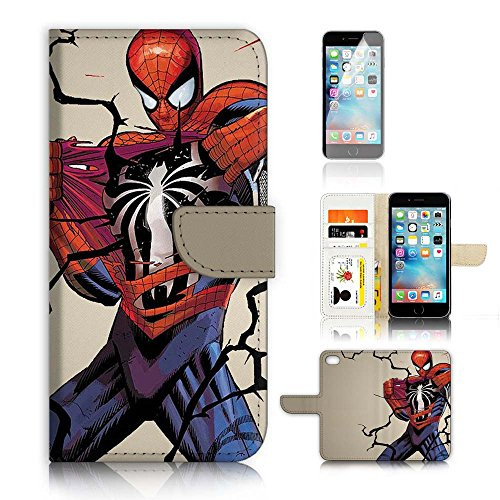 ( For iPhone 7 ) Flip Wallet Case Cover and Screen Protector Bundle A9344 Spiderman