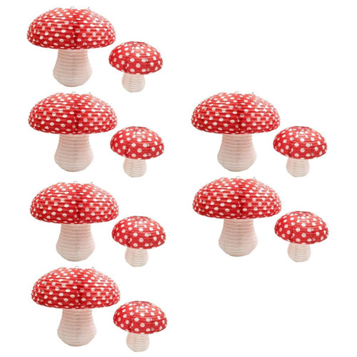 Abaodam 12 Pcs Mushroom Paper Lantern Decorative Paper Lantern Mushroom Hanging Paper Lantern Wonderland Lanterns Foldable Paper Lantern Nursery Mushroom Lantern Fairy Lob 3D Iron Round