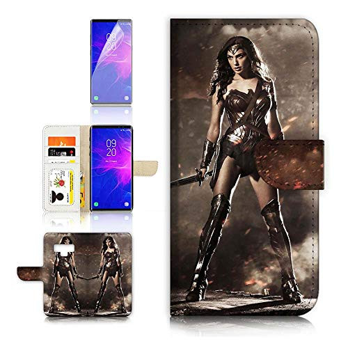 (for Samsung Note 9, Galaxy Note 9) Flip Wallet Case Cover & Screen Protector Bundle - A9090 Wonder Woman