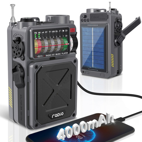 Emgykit Shortwave Radio with 4000mAh Rechargeable Battery, AM/FM/WB/SW Shortwave Radio with Bluetooth Speaker, Flashlight, Sleep Timer, SOS Alarm, and White Noise, Suitable for Camping, Emergency