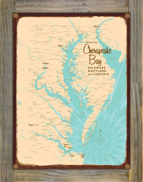 Art of Place Chesapeake Bay MD Virginia Map Rustic Metal Print on Reclaimed Barn Wood from Illustration by Lakebound 8.5" x 11.5" Art of Place Chesapeake Bay MD Virginia Map Rustic Metal Print on Reclaimed Barn Wood from Illustration by Lakebound 8.5" x 11.5"