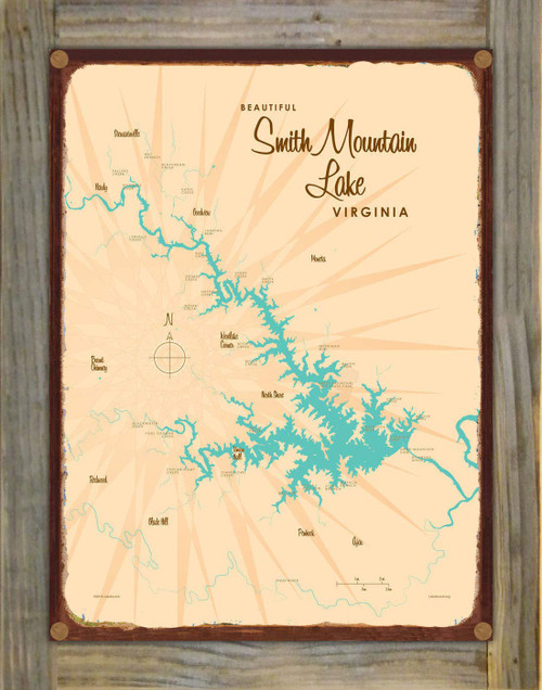 Art of Place Smith Mountain Lake Virginia Map Rustic Metal Print on Reclaimed Barn Wood from Illustration by Lakebound 8.5" x 11.5" Art of Place Smith Mountain Lake Virginia Map Rustic Metal Print on Reclaimed Barn Wood from Illustration by Lakebound 8.5" x 11.5"