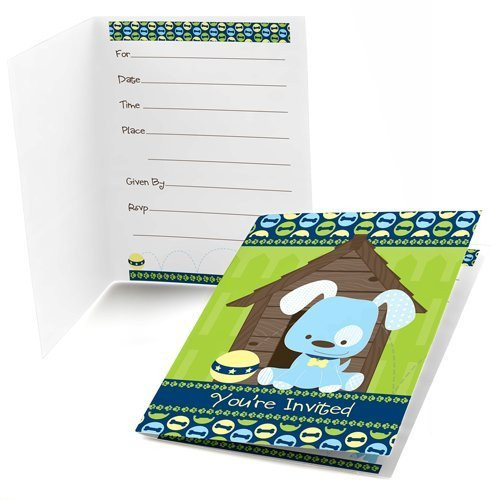 Big Dot of Happiness Boy Puppy Dog - Fill-in Baby Shower or Birthday Party Invitations (8 Count)