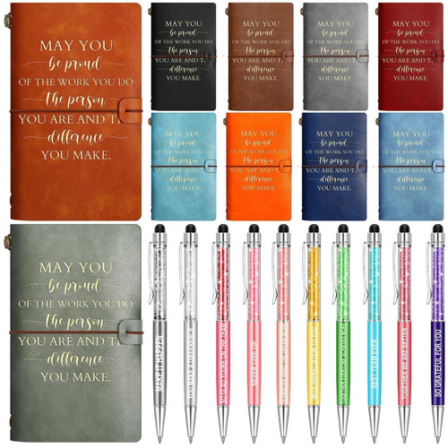 Booson 20 Pcs Thank You Gifts Leather Journals Employee Appreciation Gifts Coworker Leaving Gifts Inspirational Ballpoint Pen Notepads for Women Men Teacher Nurse Volunteer Retirement (Employee)