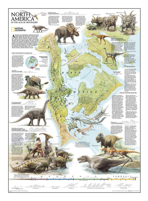National Geographic: Dinosaurs of North America Wall Map - 22.25 x 30.5 inches - Laminated