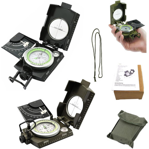 Multifunctional Aiming Navigation Luminous Compass Sighting Navigation Compass with Inclinometer Camping Survival Compass Glow in The Dark for Hiking Camping (2PCS Combination)
