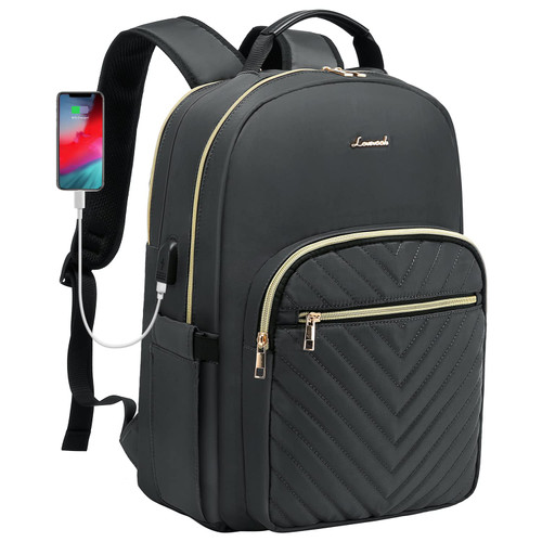 LOVEVOOK Laptop Backpack Purse for Women, Work Business Travel Computer Bags, Nurse Backpack for Womens, Quilted Casual Daypack with USB Port, Fit 15.6 Inch Laptop, Dark Grey