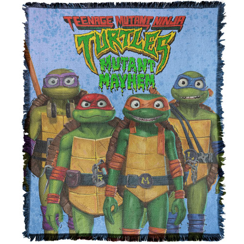 LOGOVISION Teenage Mutant Ninja Turtles: Mutant Mayhem Blanket, 50"x60" Turtle Teens Woven Tapestry Cotton Blend Fringed Throw Blanket