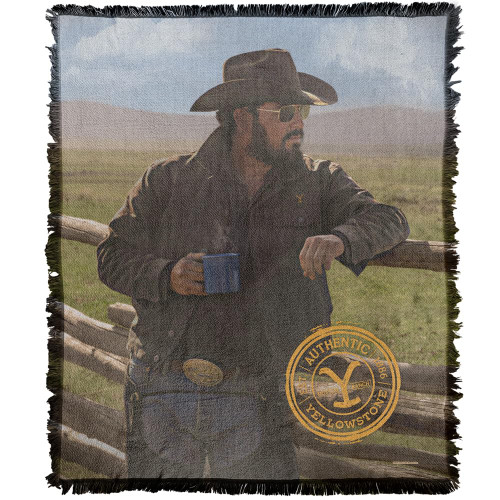 LOGOVISION Yellowstone Blanket, 50"x60" Rip and Coffee Woven Tapestry Cotton Blend Fringed Throw Blanket