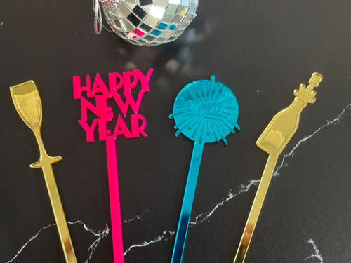 new years eve drink stirrers, drink stirrers, happy new years, new years eve party supplies, cocktail stirrers, 2022 decor, bye 2021, happy new year (champagne glass only)