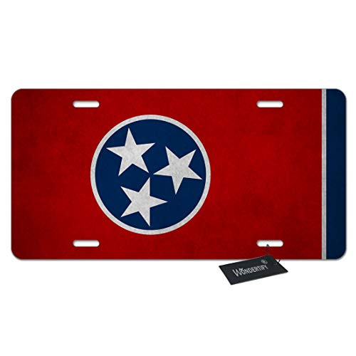WONDERTIFY License Plate Tennessee State Flag American Vintage Red and Blue Pattern Decorative Car Front License Plate,Vanity Tag,Metal Car Plate,Aluminum Novelty License Plate,6 X 12 Inch (4 Holes)