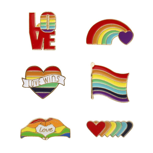 6Pcs Pride Pins Rainbow Enamel Pins LGBT Pins Rainbow Brooches Pins Badges Heart Rainbow Flag Badge for Gay Lesbian