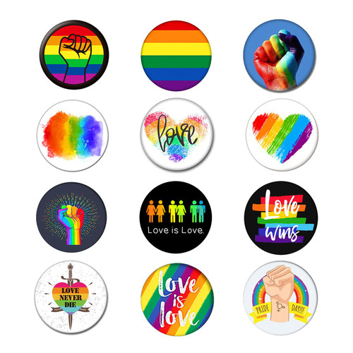 12Pcs Rainbow Pins Pride Pins Rainbow Round LGBT Buttons Pride Lapel Pin Love Heart Pride Pins Gay Lesbian LGBT Brooch Jewelry Gifts