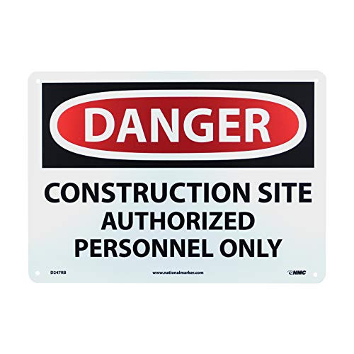 NMC D247RB OSHA Sign, "DANGER CONSTRUCTION SITE AUTHORIZED PERSONNEL ONLY", 14" Width x 10" Height, Rigid Plastic, Black/Red On White