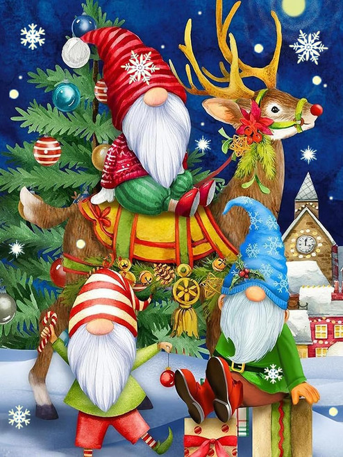 Suyaloo Christmas Diamond Painting Kits for Adults - 5D Diamond Art Kits for Adults Kids Beginner,DIY Gnome Round Full Drill Diamond Dots Gem Art Crafts for Home Wall Decor Gifts 12x16inch