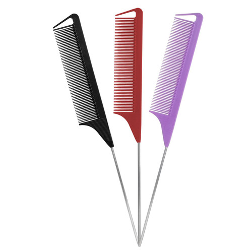 Rat Tail Combs Hair Combs: 3Pack Parting Comb,Fine Tooth Comb,Tail Comb,Metal Long Steel Pin Rat Tail Comb,Combs for Women?Professional Hair Salon Quality Styling Combs(Black|Purple|Red?