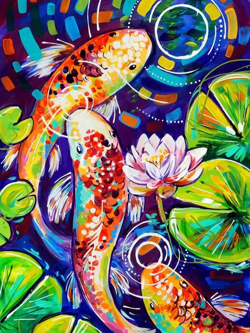 Suyaloo 5D Diamond Painting Kits for Adults - Goldfish Diamond Art Kits for Adults Kids Beginner, DIY Lotus Full Drill Diamond Dots Gem Art Crafts for Adults Home Wall Decor Gifts 12x16inch
