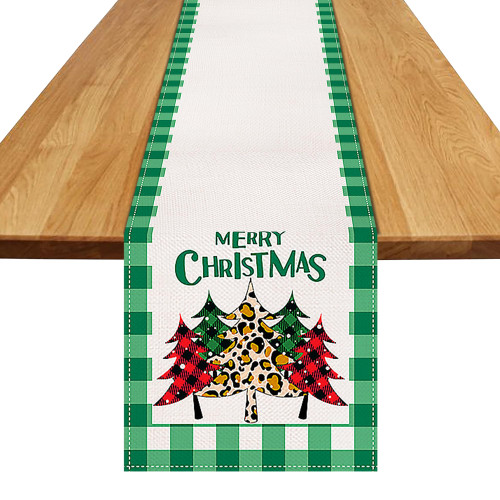 Lucleag Merry Christmas Buffalo Plaid Table Runner, Plaid Christmas Tree Reindeer Table Runner, Table Runner Table Cover for Winter Christmas Home Dining Table Decorations, 13x72 inch