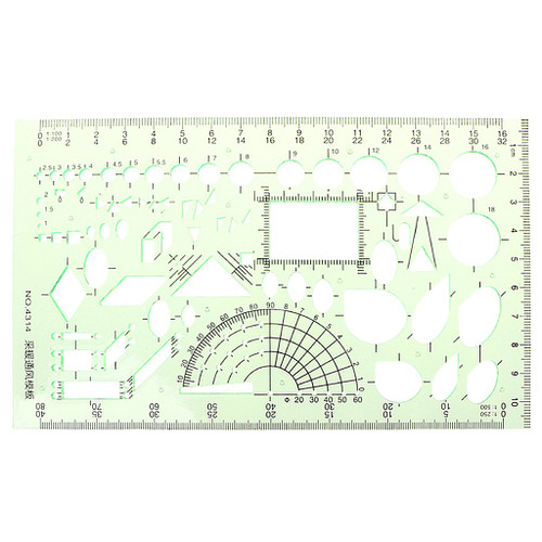 Geometric Drawings Templates,Drafting Stencils Measuring Templates Ruler,Plastic Clear Green Ruler for Office and School Building