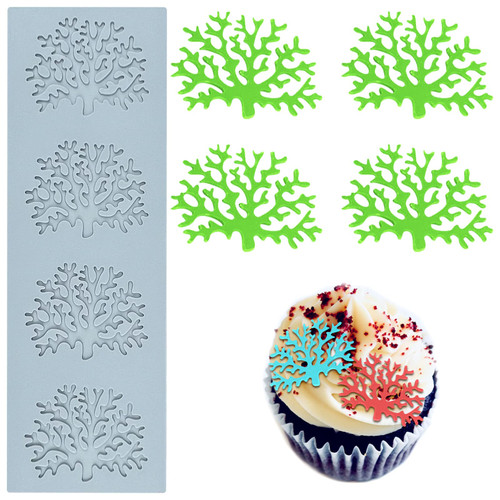 Hollow Tree Leaf Silicone Mold Chocolate Candy Fondant Mold 3D Coral Branch Leaves Silicone Mold Cake Fondant Silicone Mold Fondant Clay Mould for Cupcake Top Sugar Craft Cake Decoration