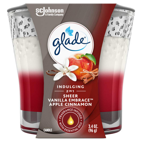 Glade Candle Jar, Air Freshener, 2in1, Sheer Vanilla Embrace & Apple Cinnamon, 3.4 Oz