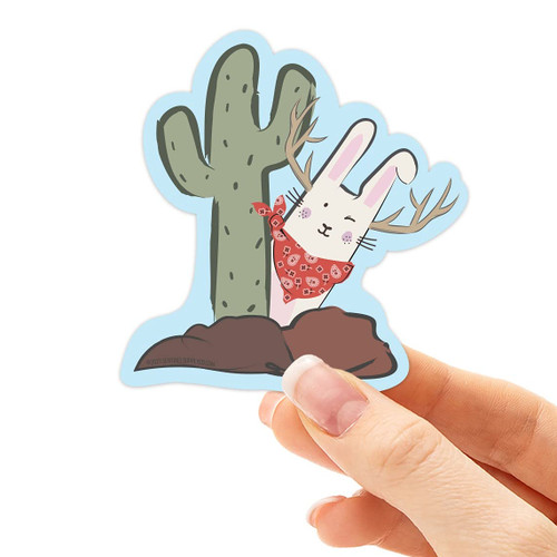 Cute Jackalope Sticker for Hydroflask, Funny Cryptid Decals, Cute Desert Southwest Cactus Stickers, Cowboy Jack Rabbit Bunny Vinyl Decals